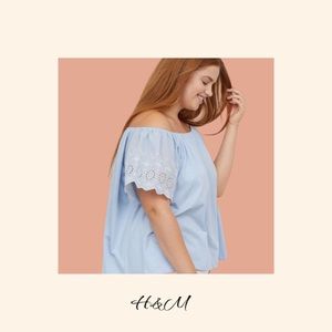 H&M Light Blue Embroidered Off Shoulder Top